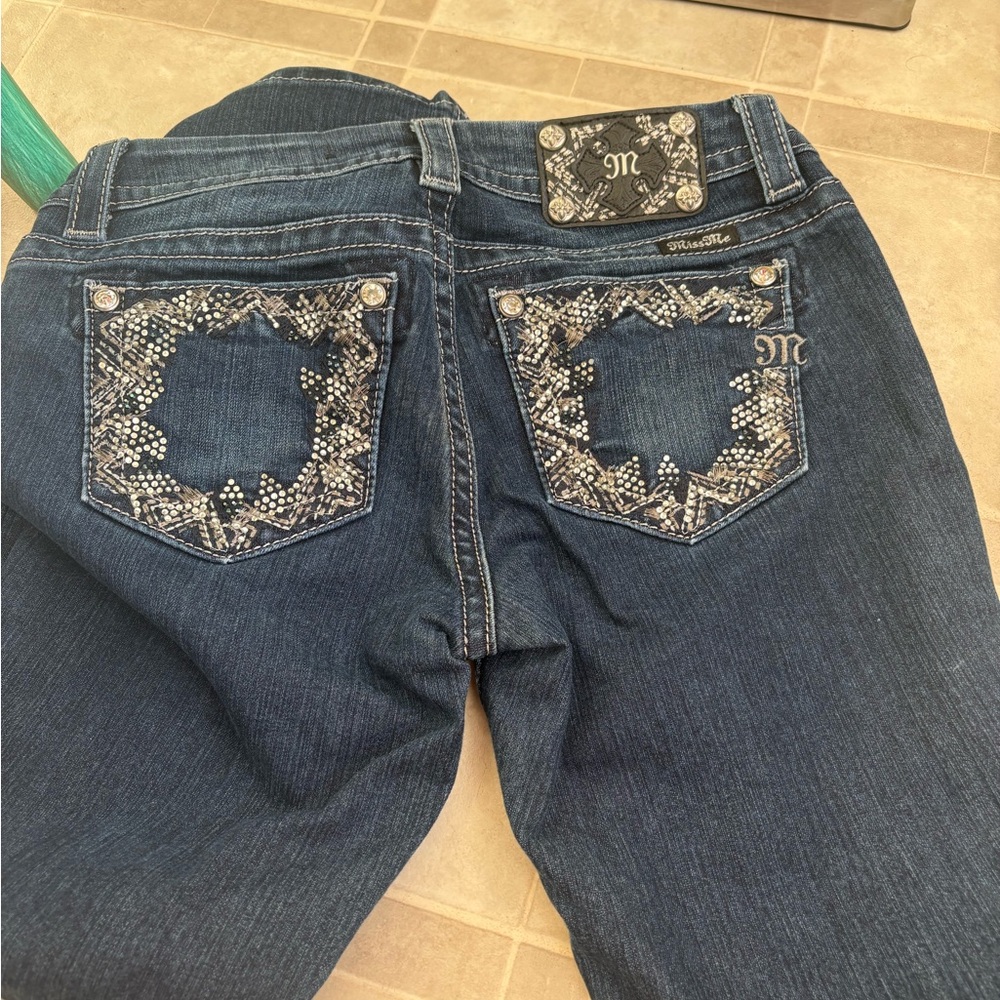 Miss Me Women's Dark Blue Boot Cut Jeans with Silver Details